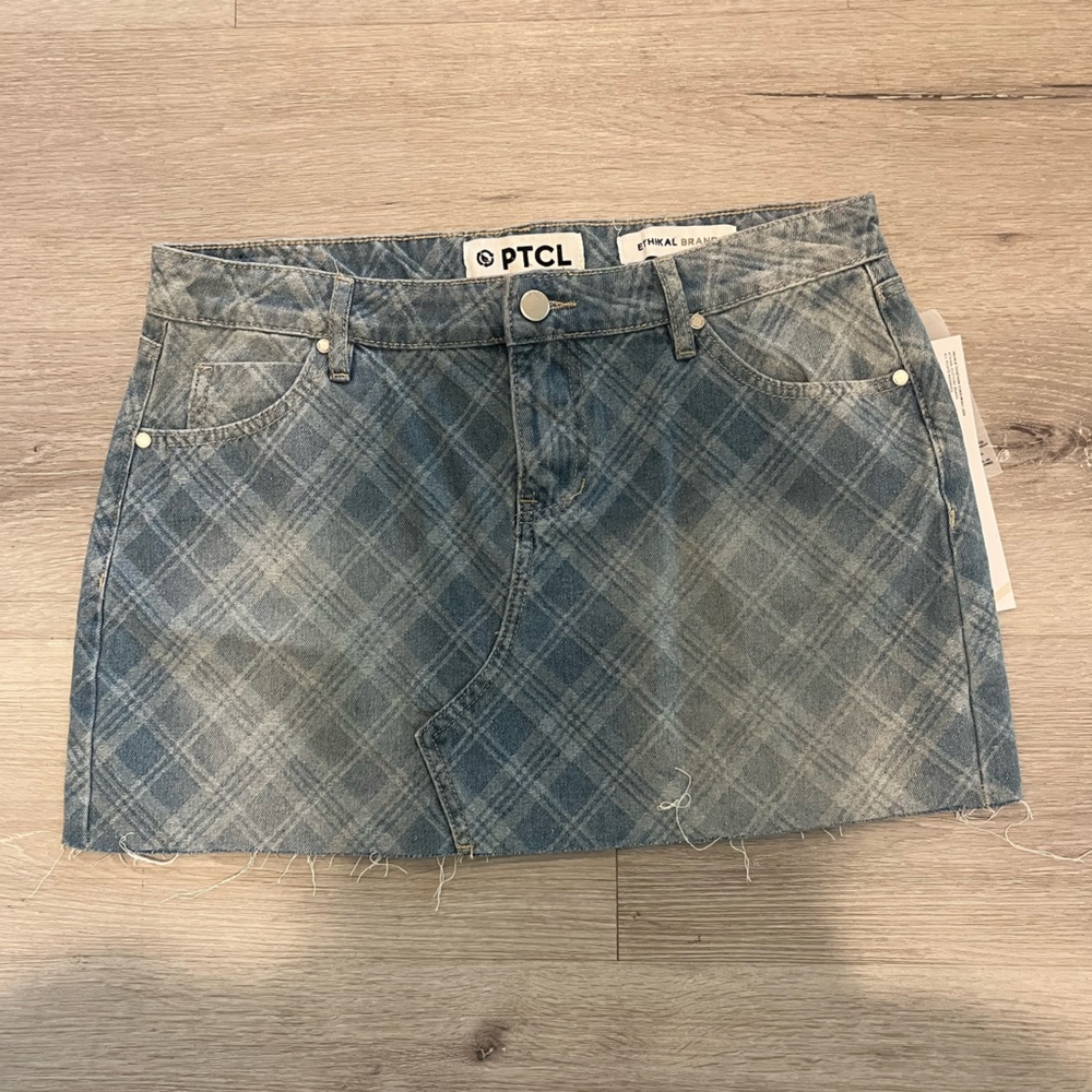 PTCL Blue Plaid Mini Skirt